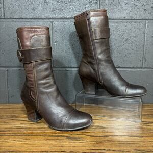 Born Brown Leather Mid Calf Boots Women’s 8.5 Victorian, Granny, Boho